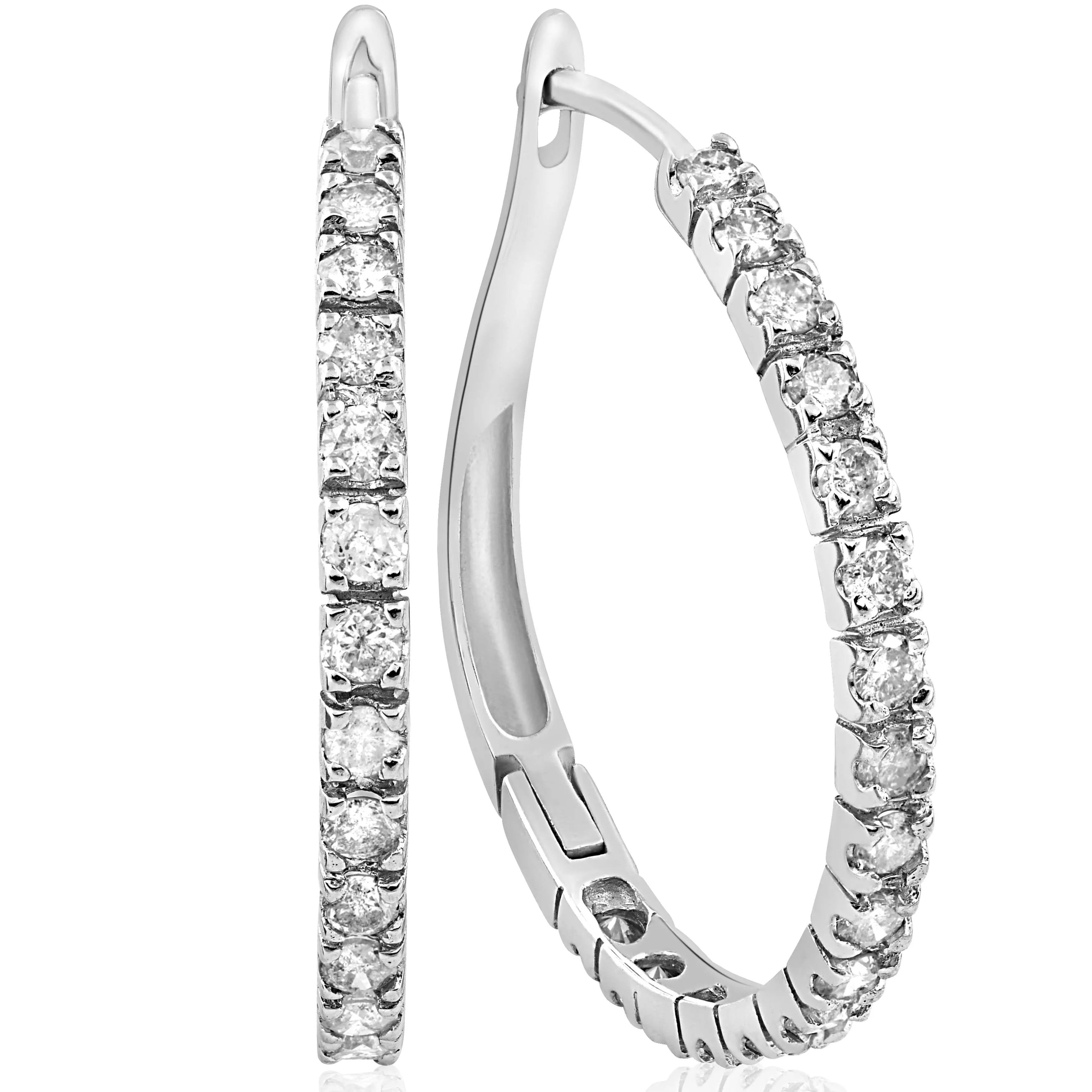 1 Carat Diamond Hoops White Gold 3/4