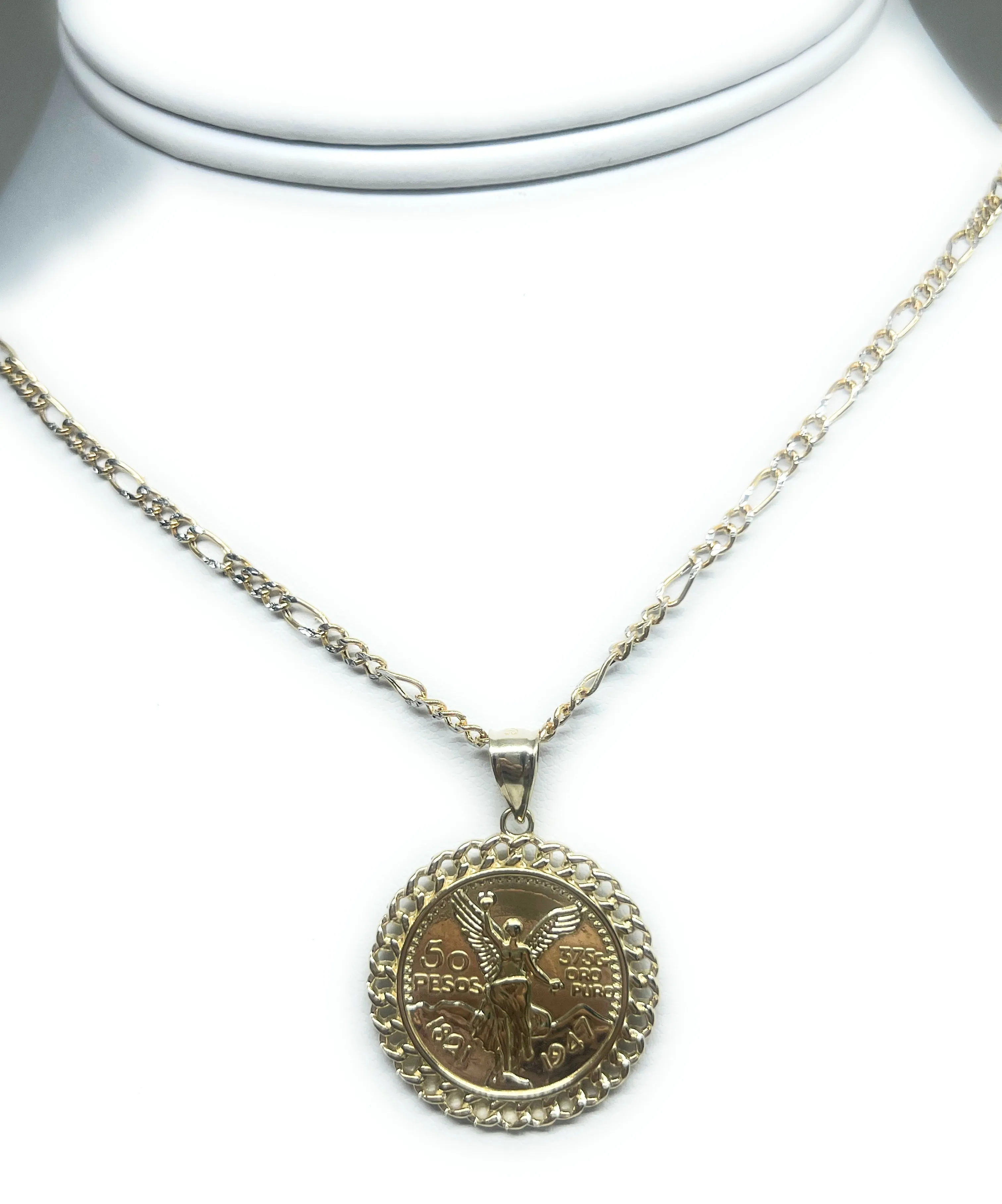 14k Solid Gold SMALL MINI  Mexican Cenntenario Pendant Necklace