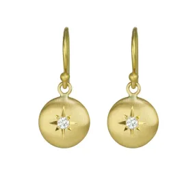 20K Yellow Gold Mini Lentil Disc Earrings with Diamonds