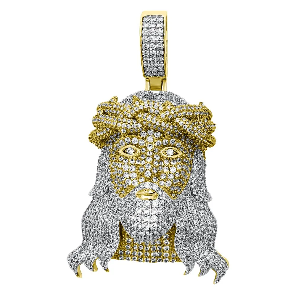 3D Jesus Face Long Hair CZ Hip Hop Iced Out Pendant