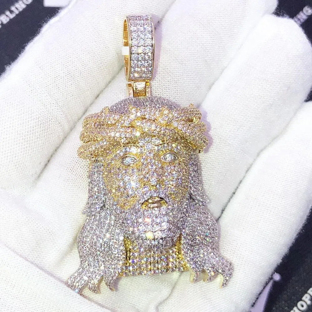 3D Jesus Face Long Hair CZ Hip Hop Iced Out Pendant