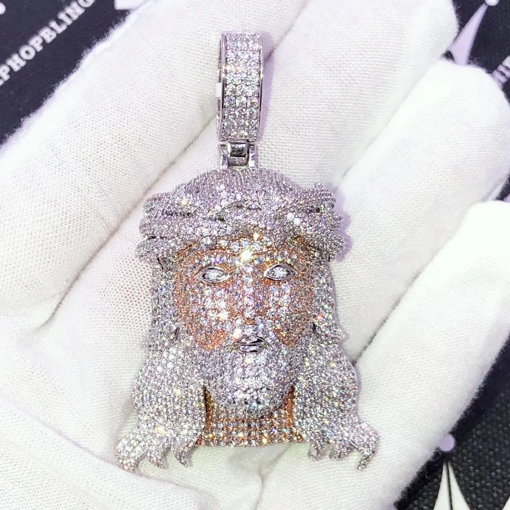 3D Jesus Face Long Hair CZ Hip Hop Iced Out Pendant