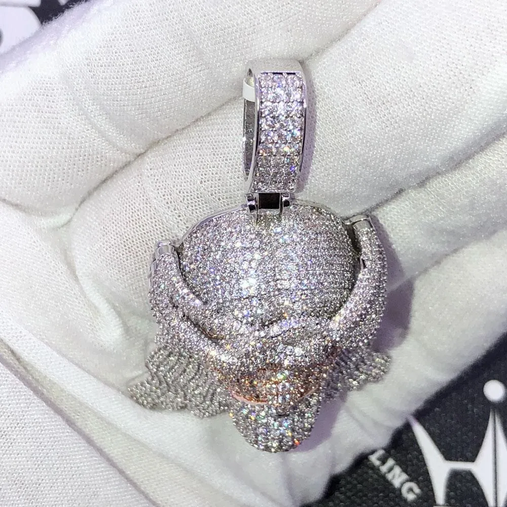 3D Jesus Face Long Hair CZ Hip Hop Iced Out Pendant