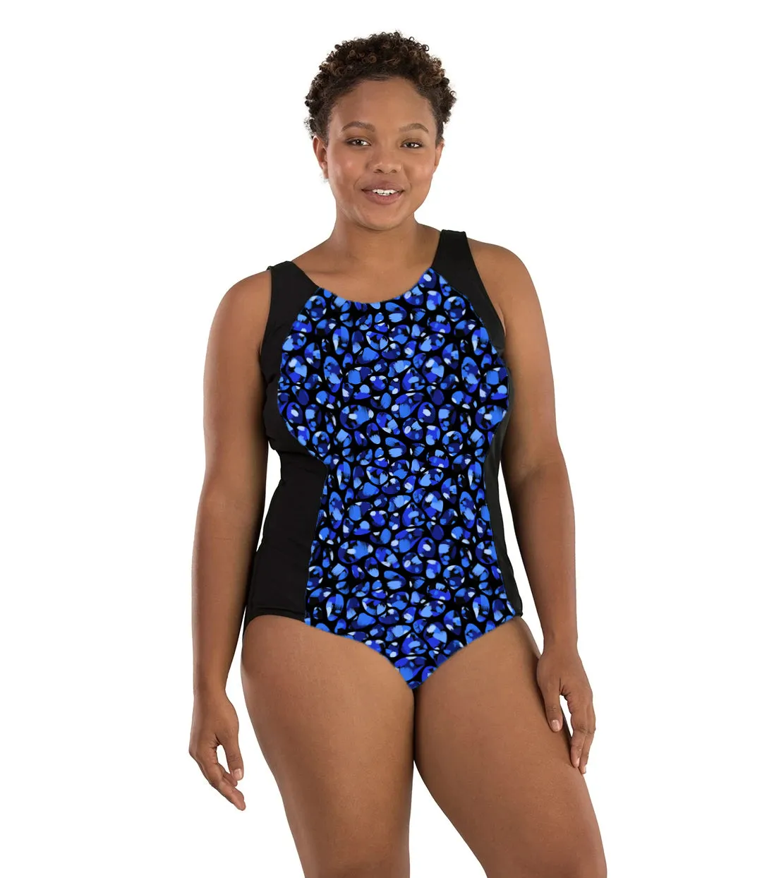 AquaSport Princess Seam Tanksuit - Tall - Ocean Blues Print Black