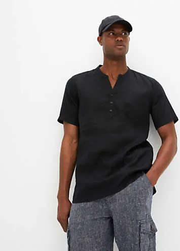 bonprix Linen V-Neck Short Sleeve Shirt | Grattan