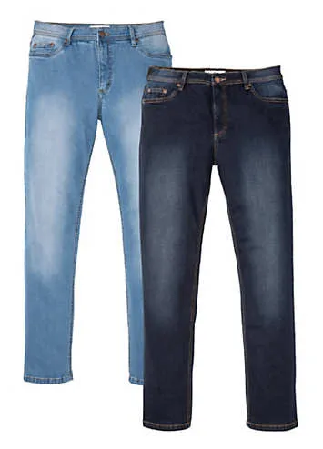 bonprix Pack of 2 Straight Stretch Jeans | Grattan