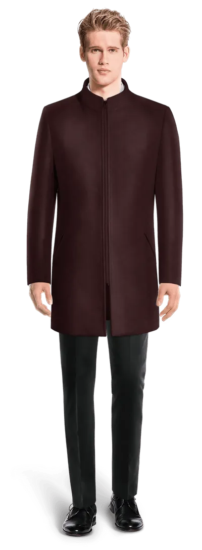 Burgundy Zip fastenning Funnel neck Coat