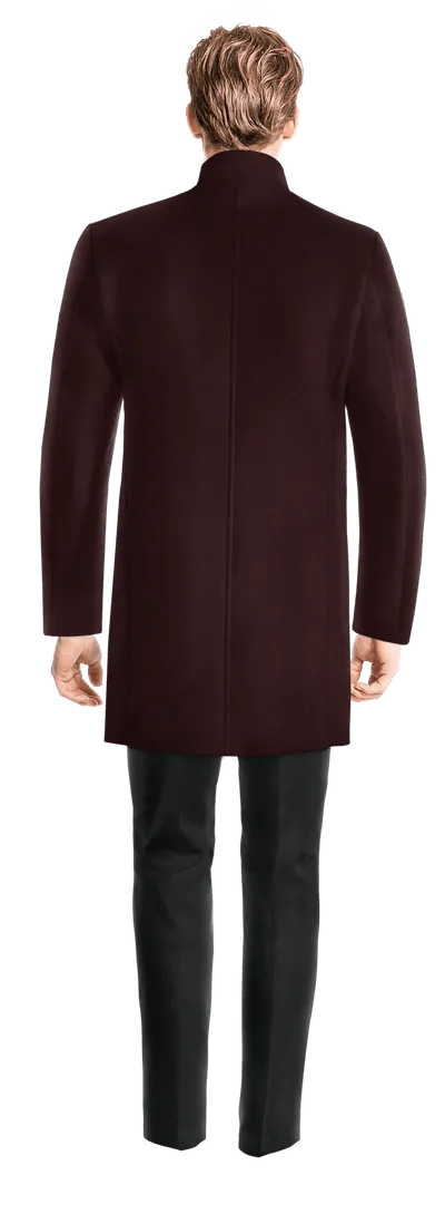 Burgundy Zip fastenning Funnel neck Coat