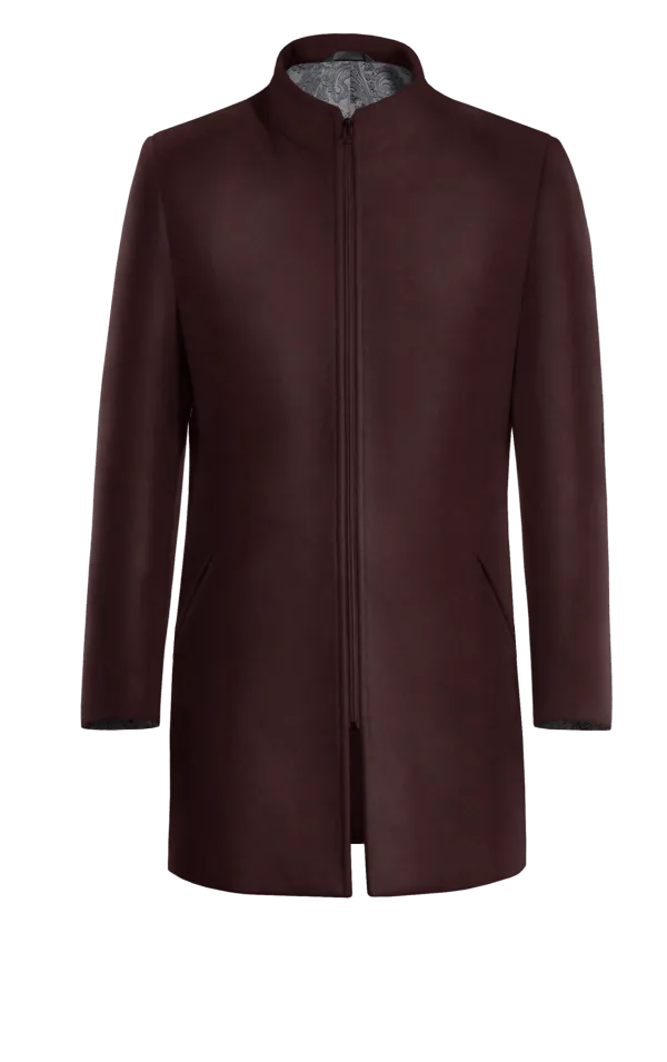 Burgundy Zip fastenning Funnel neck Coat