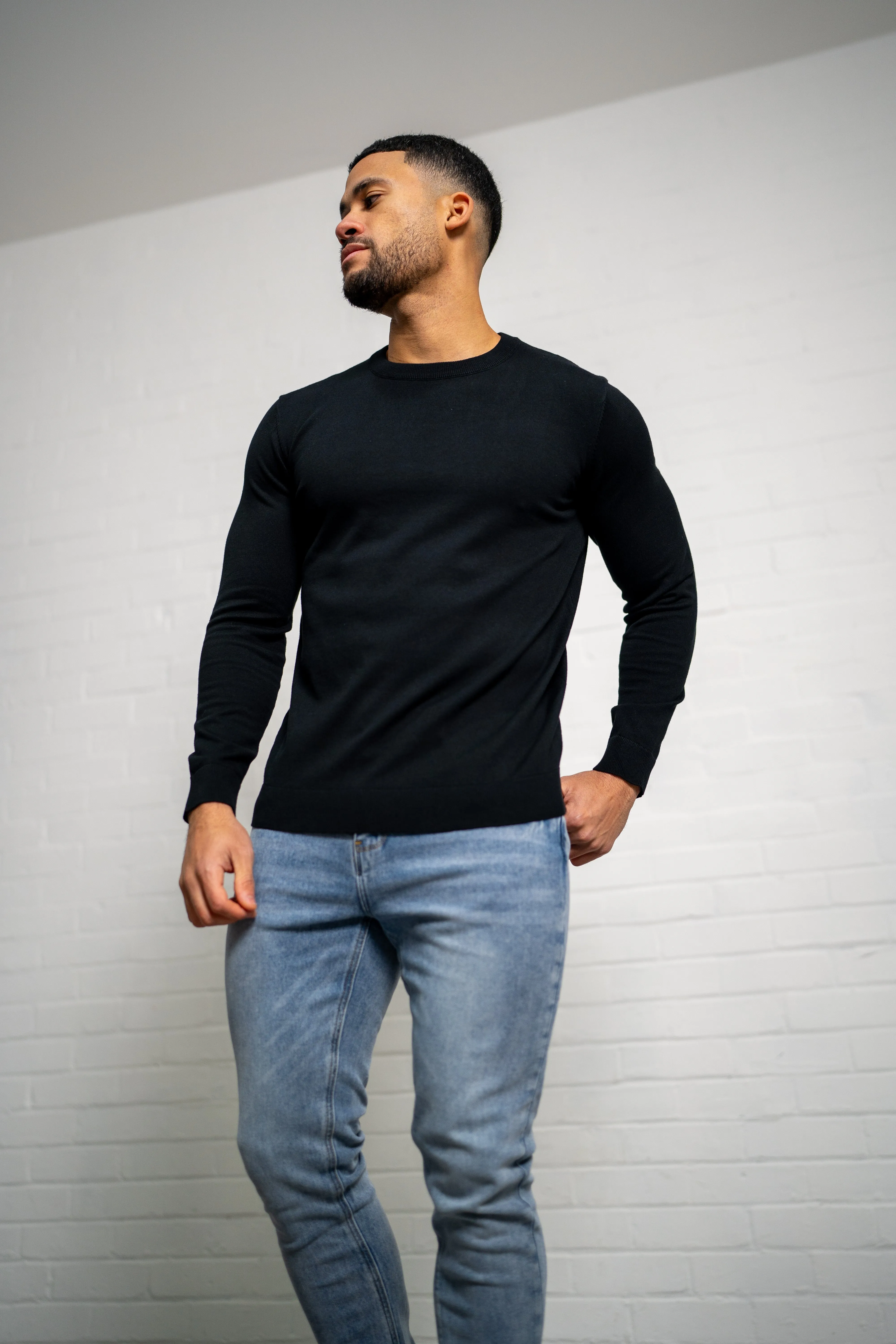 Capo Egyptian Cotton Crew Neck Jumper - Black