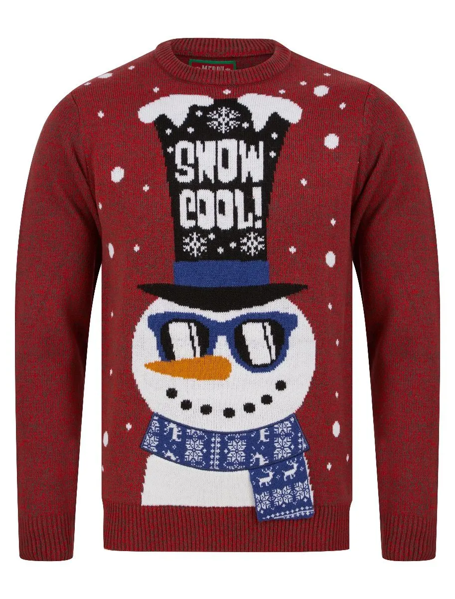 Christmas Jumper Snowman Shades LED Light Up Tokyo Red/Dark Grey