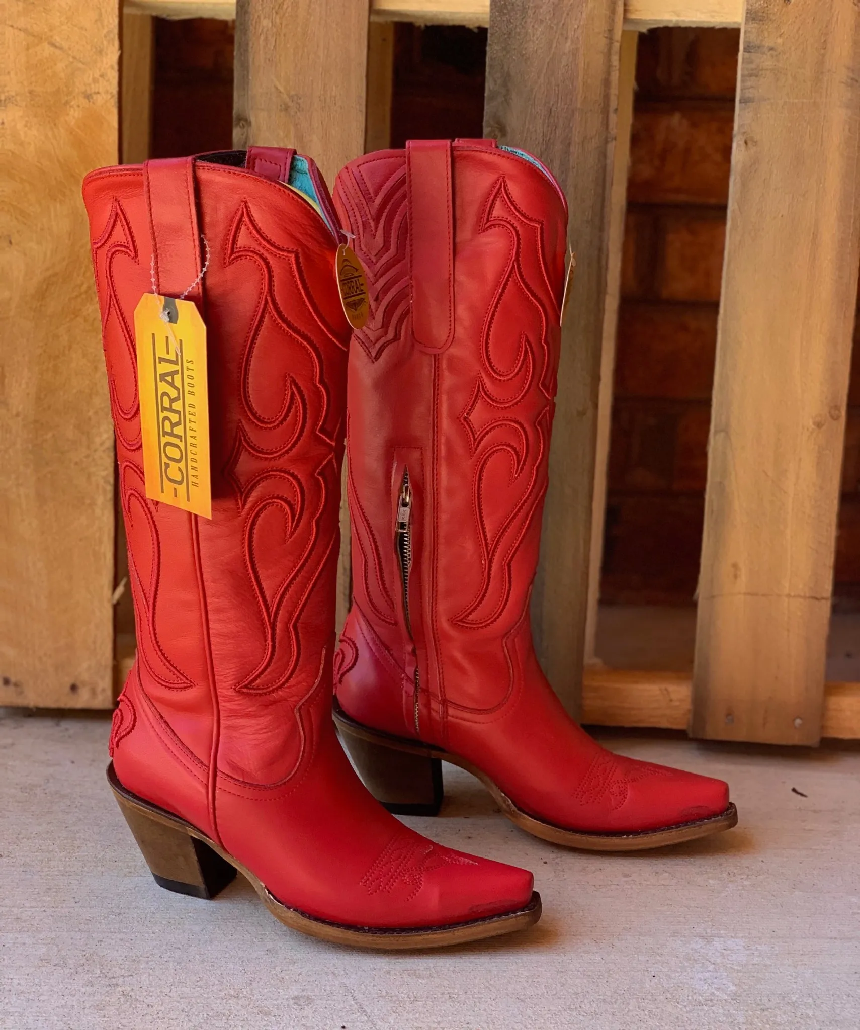 Corral Ruby Red Tall Top Stitch and Inlay Boot Z5076