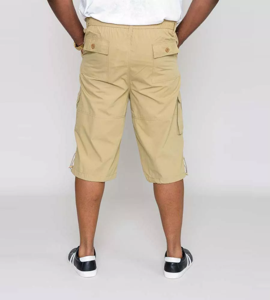 D555 Big Mens Stone Cargo Capri Pant With Leg Pockets (MASON STONE)