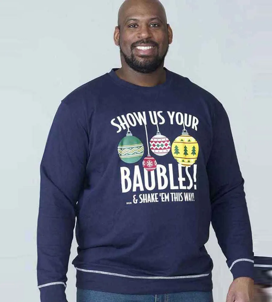 D555 Tall Mens Baubles Christmas Sweatshirt (BAUBLES NAVY)