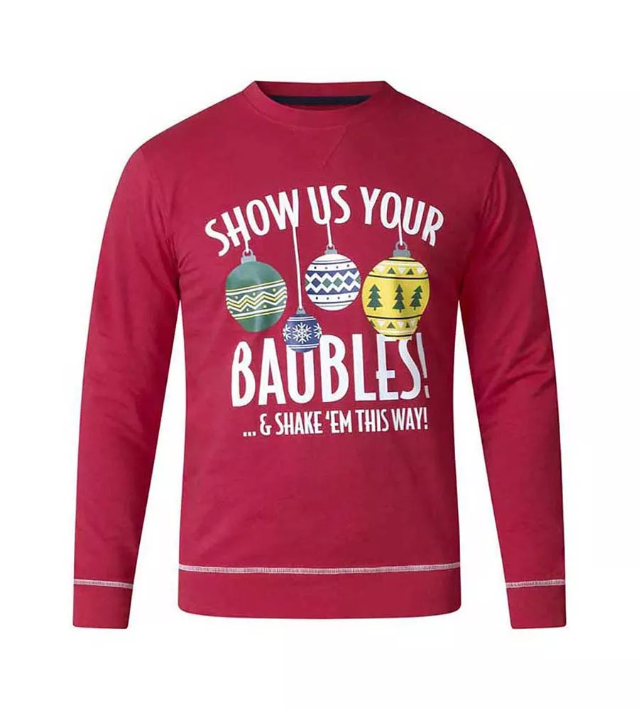 D555 Tall Mens Baubles Christmas Sweatshirt (BAUBLES NAVY)