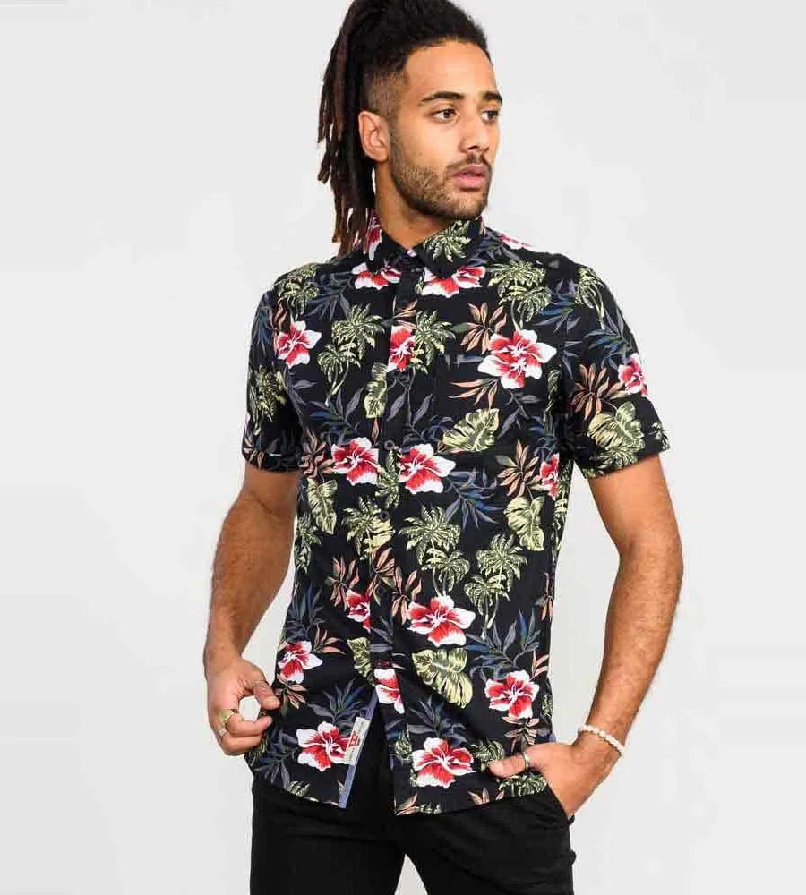 D555 Tall Mens Hawaiian Print Short Sleeve Shirt (WILTON)