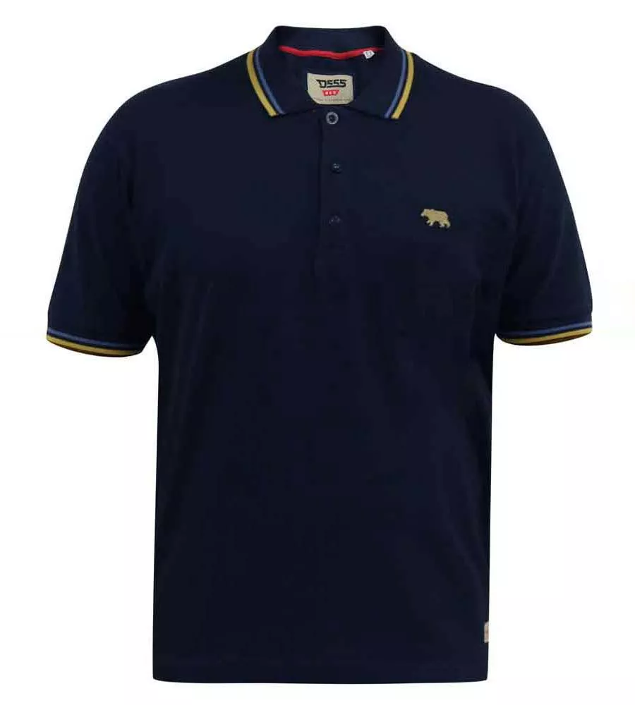 D555 Tall Mens Navy Polo Shirt With Colour Rib Tipping On Collar and Cuffs (HAMFORD 2)