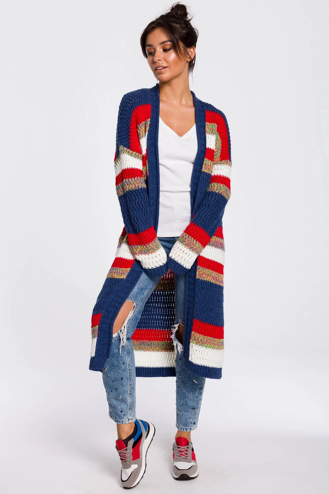 Gilet long multicolore base bleue