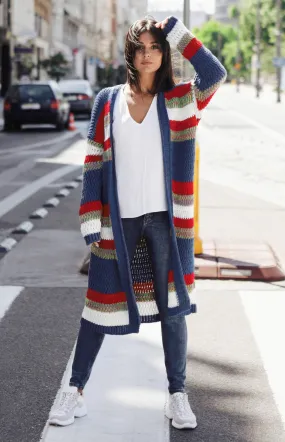 Gilet long multicolore base bleue