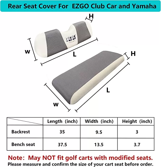 Golf Cart Rear Seat Covers for EZGO Club Car Yamaha Breathable Seat Cover - 10L0L