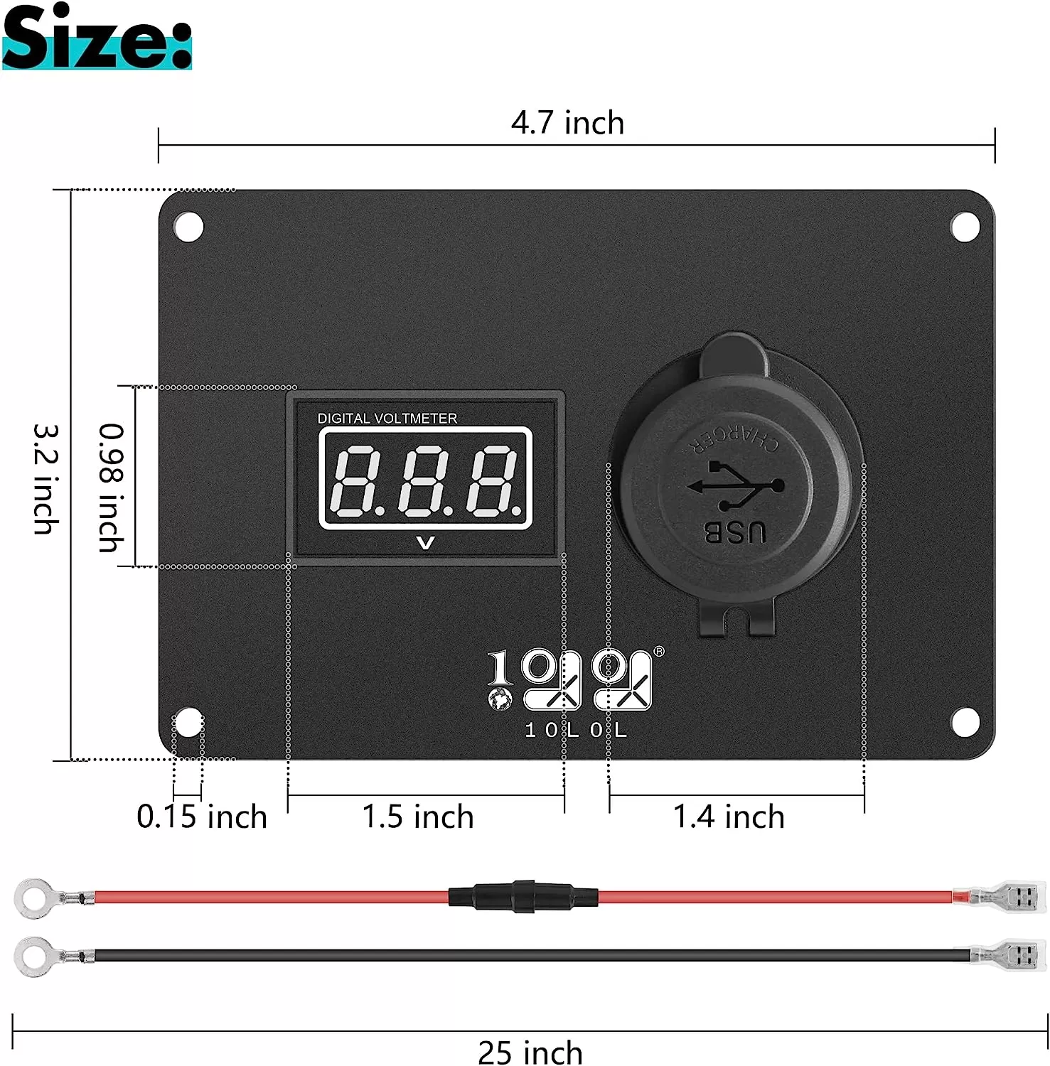 Golf Cart Volt Meter and USB Port 2-in-1 Panel with 3.0 Fast Charging - 10L0L