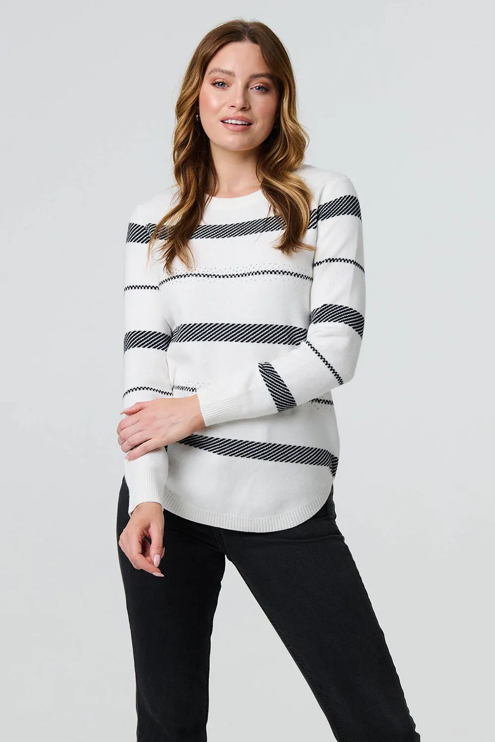 Izabel London – Stripe Print Long Sleeve Jumper