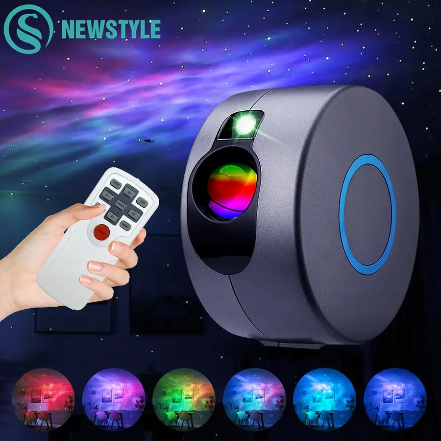 Laser Galaxy Starry Sky Projector Rotating Water Waving Night Light Led Colorful Nebula Cloud Lamp Mood Lighting