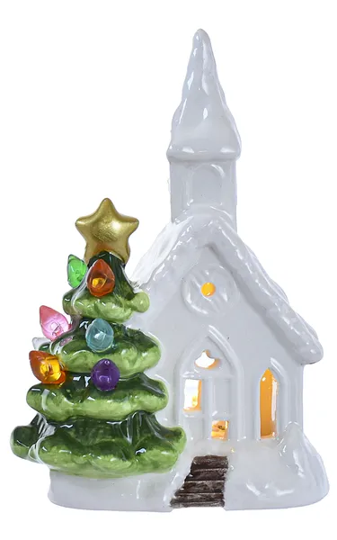 LED Light Up Church w/Tree Mini Shimmer