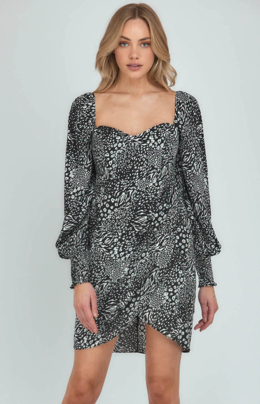 Love Heart Neckline Leopard Print Dress (SDR1073A) 