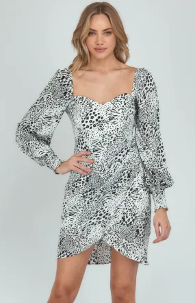 Love Heart Neckline Leopard Print Dress (SDR1073A) 