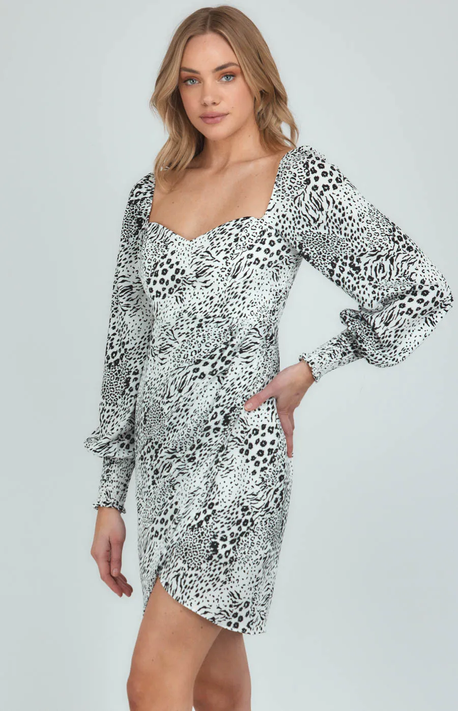 Love Heart Neckline Leopard Print Dress (SDR1073A) 