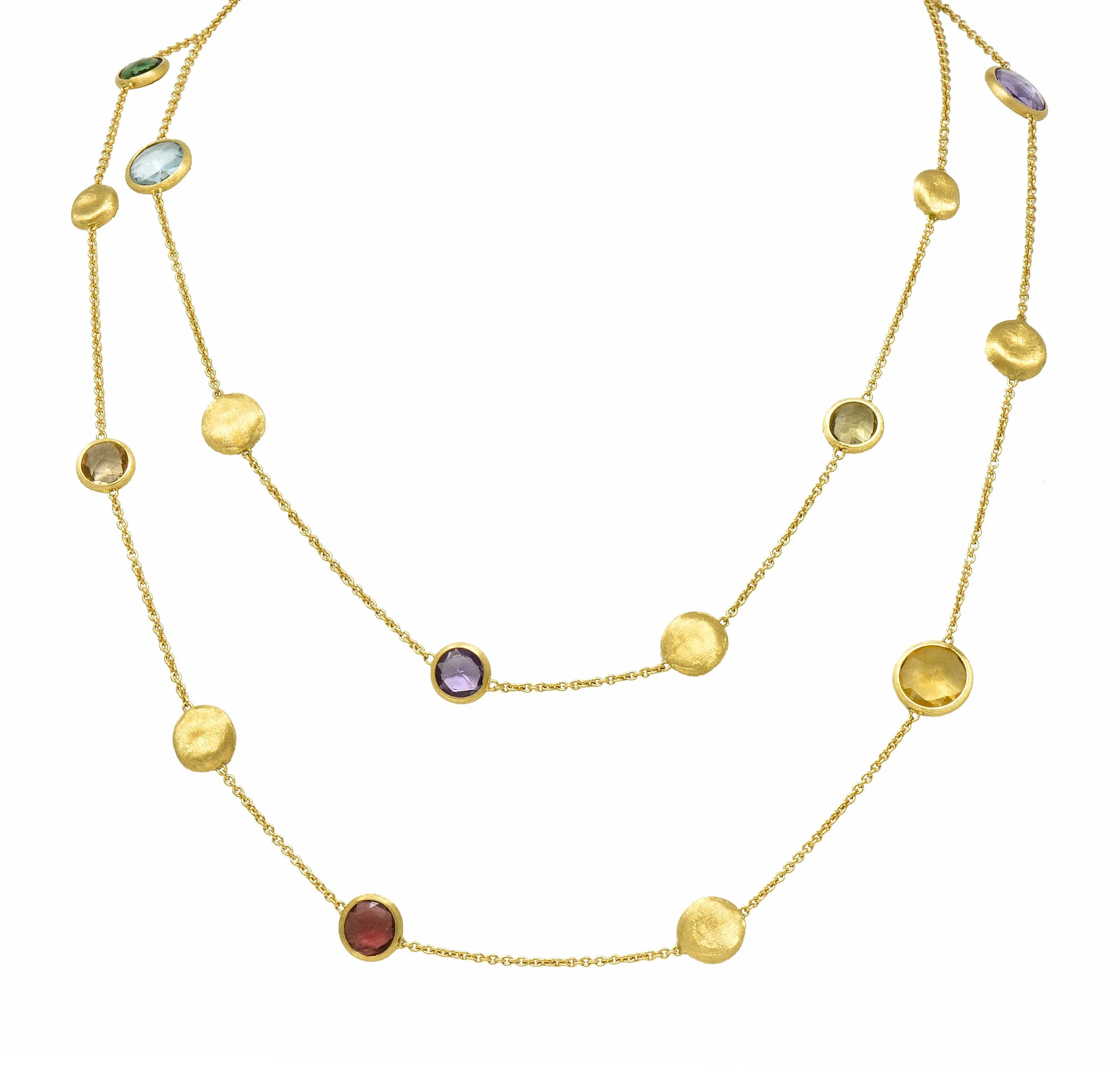 Marco Bicego Multi-Gem 18 Karat Gold Long Chain Confetti Necklace