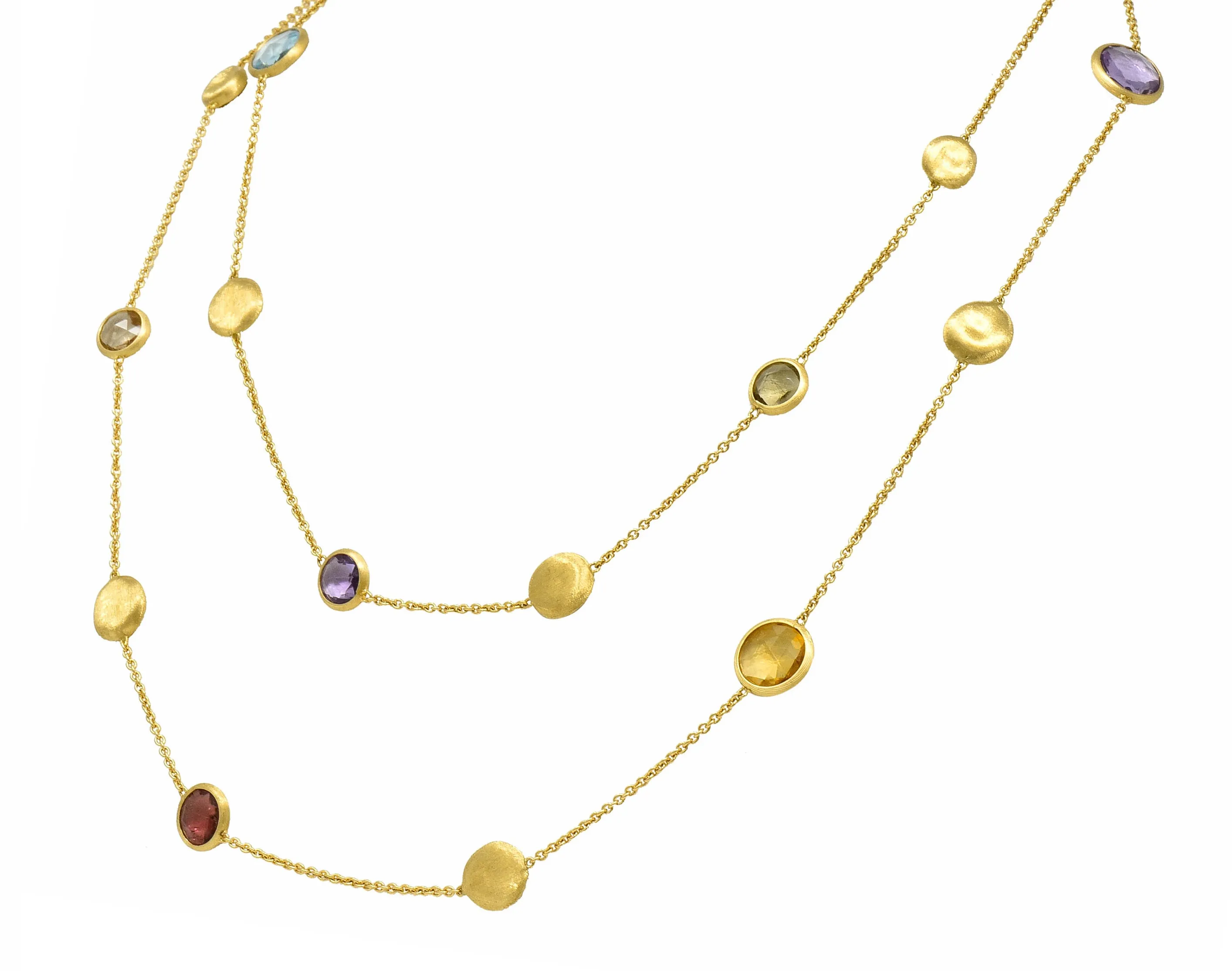 Marco Bicego Multi-Gem 18 Karat Gold Long Chain Confetti Necklace