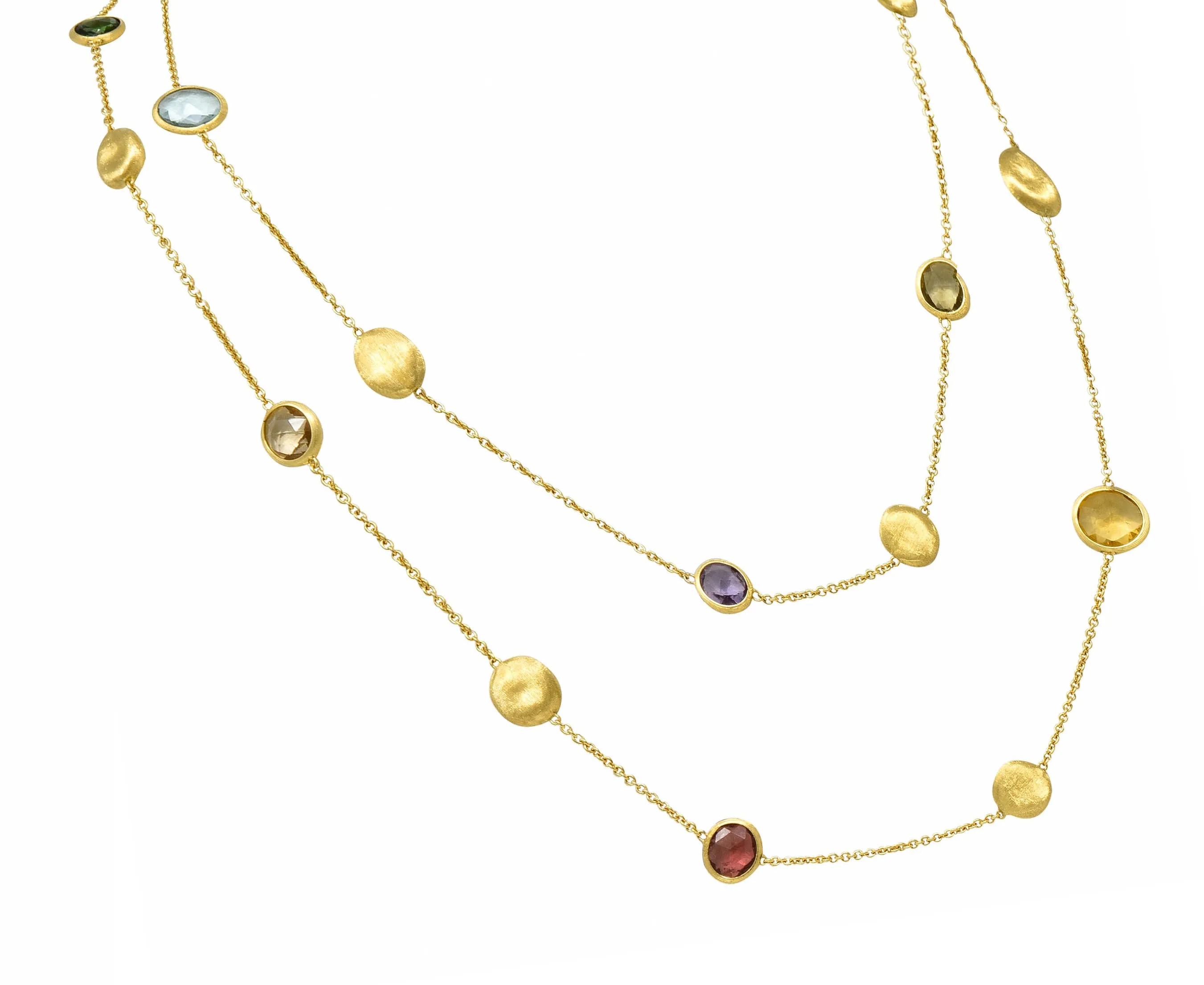 Marco Bicego Multi-Gem 18 Karat Gold Long Chain Confetti Necklace