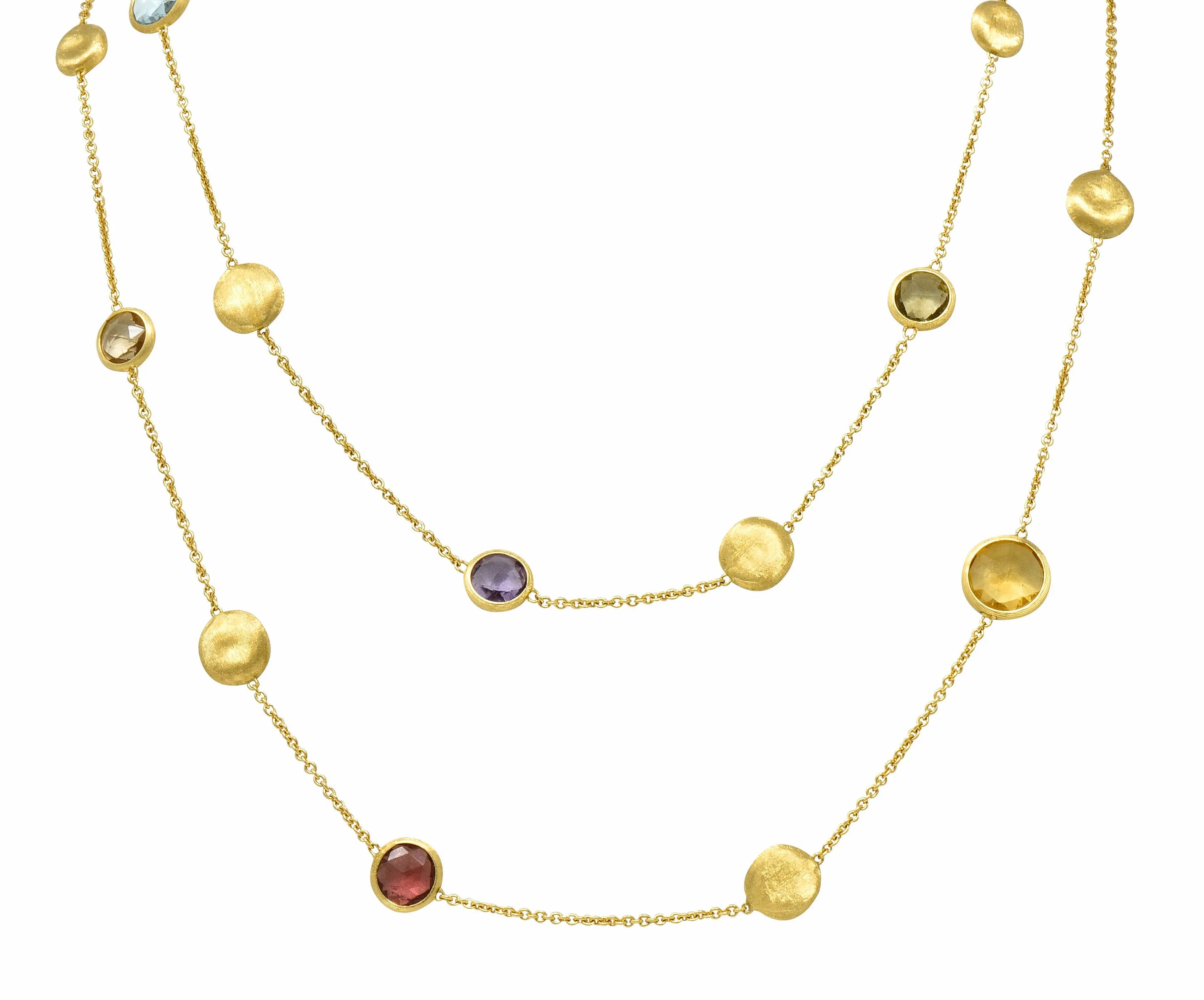 Marco Bicego Multi-Gem 18 Karat Gold Long Chain Confetti Necklace