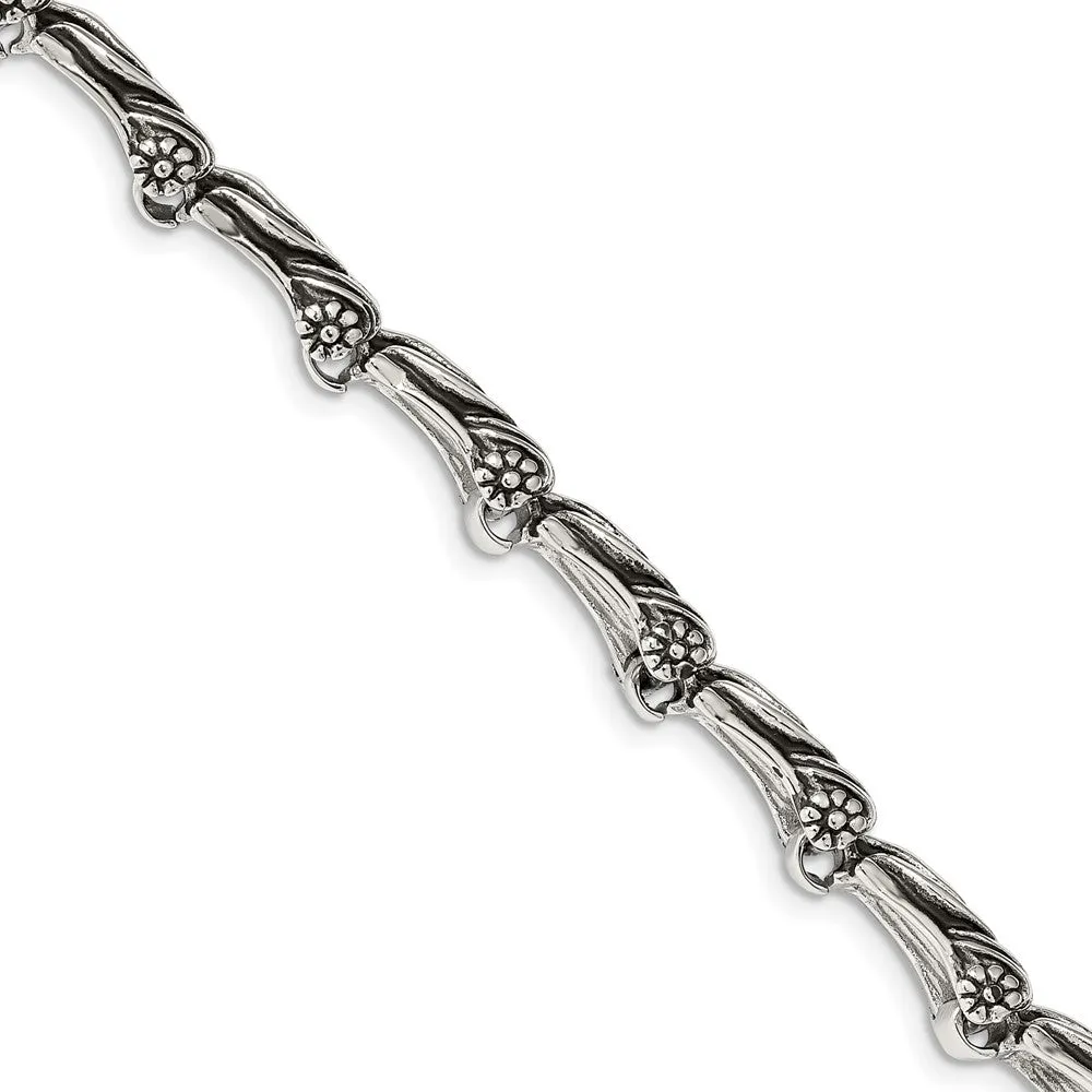 Men's 11mm Stainless Steel Antiqued Dragon Link Bracelet, 8.25 Inch