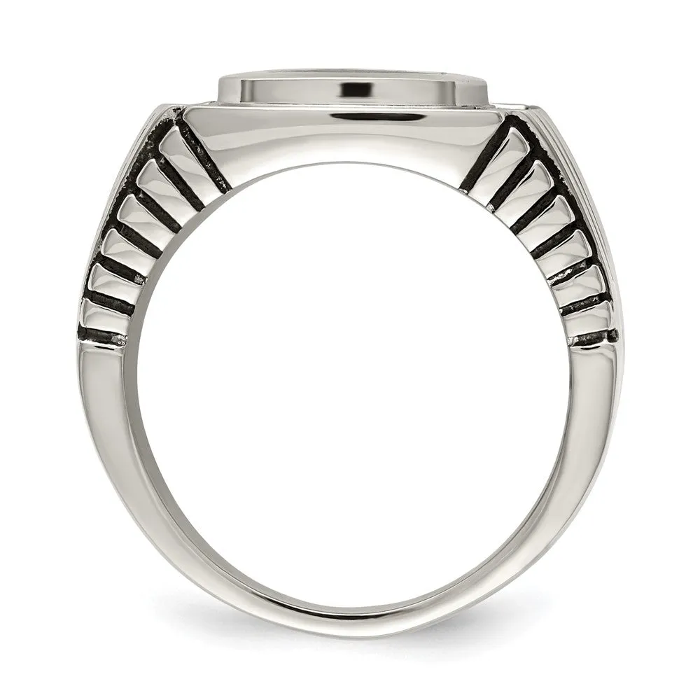 Men's 12mm Stainless Steel & CZ Polished/Antiqued Tapered Ring