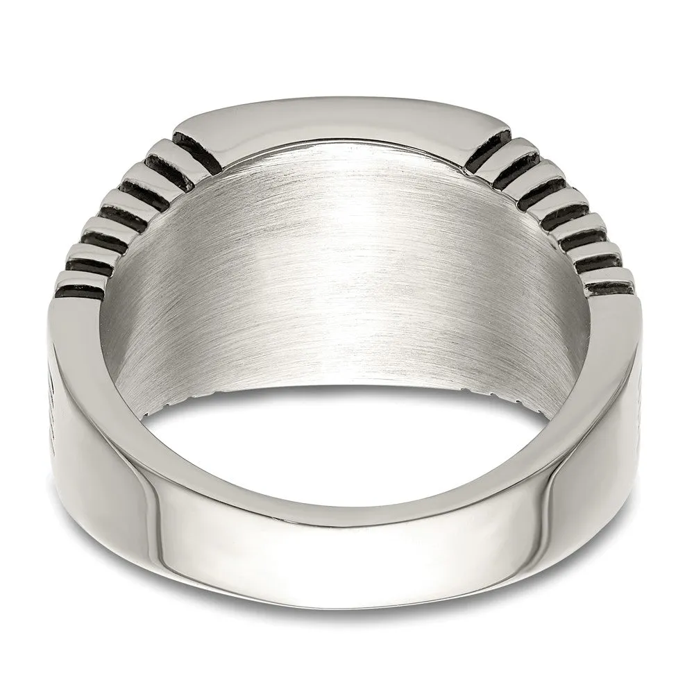 Men's 12mm Stainless Steel & CZ Polished/Antiqued Tapered Ring