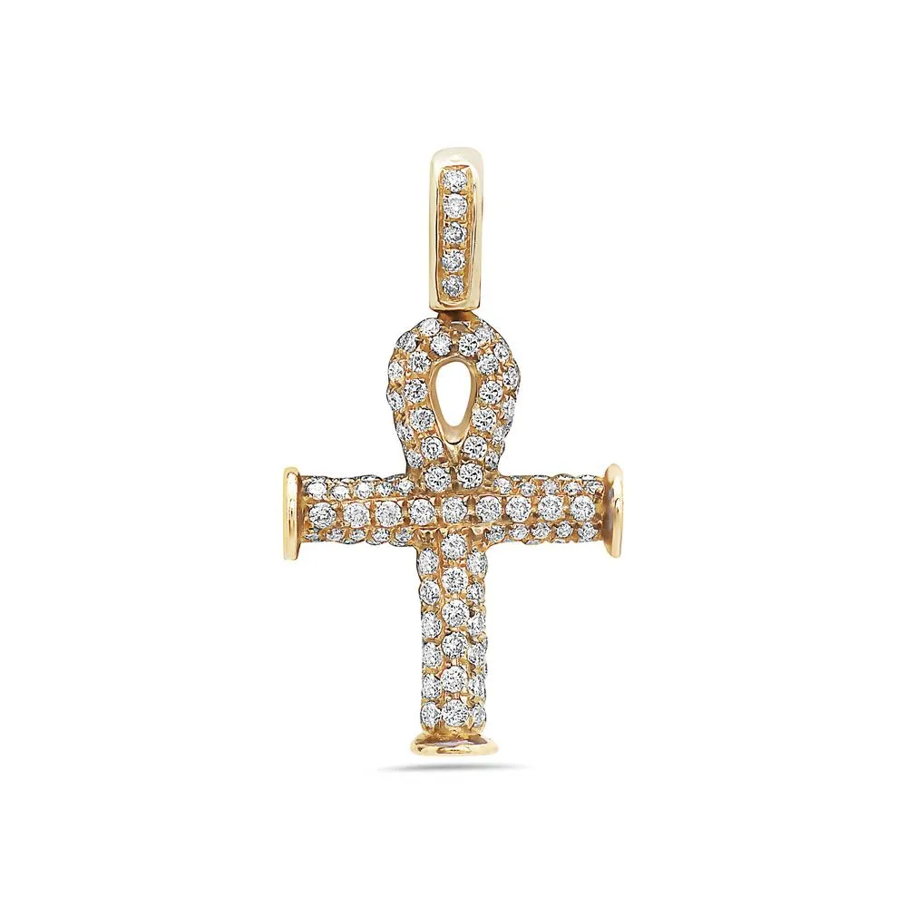 Men's 14K Yellow Gold Ankh Pendant with 0.92 CT Diamonds