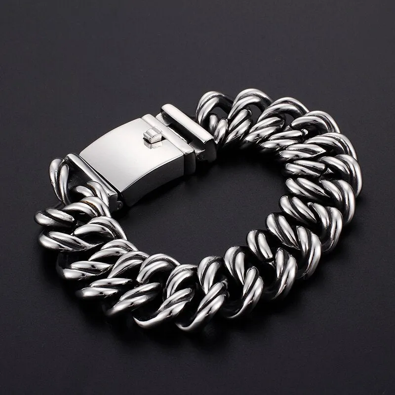 Men's 22mm Stainless Steel Geometric On Hand Chain Wrist Bracelets