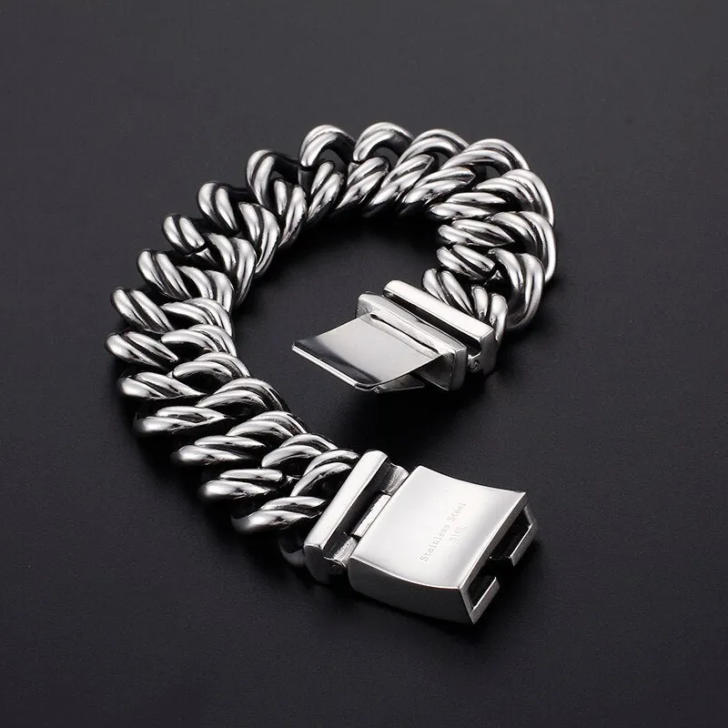 Men's 22mm Stainless Steel Geometric On Hand Chain Wrist Bracelets