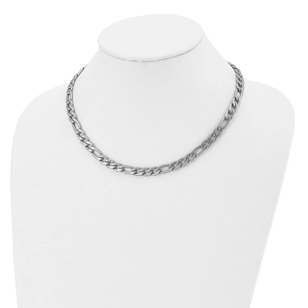 Men's 7mm Stainless Steel Satin Figaro Chain Necklace, 18 Inch