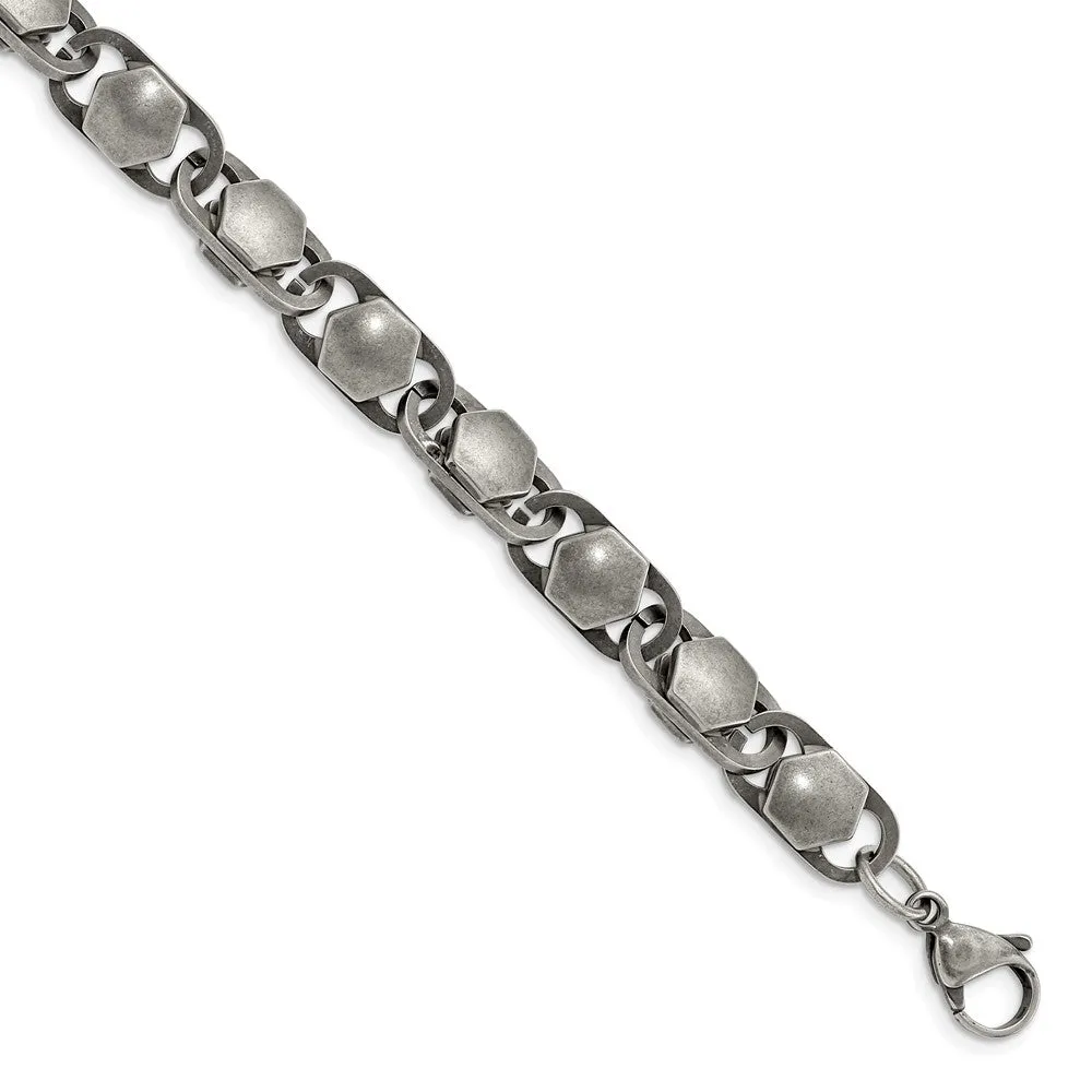 Men's 8.5mm Stainless Steel Antiqued Fancy Cable Chain Necklace, 24 In