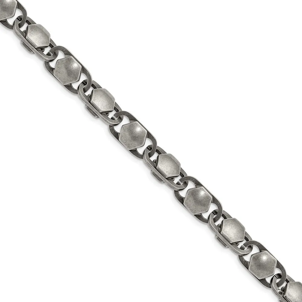 Men's 8.5mm Stainless Steel Antiqued Fancy Cable Chain Necklace, 24 In