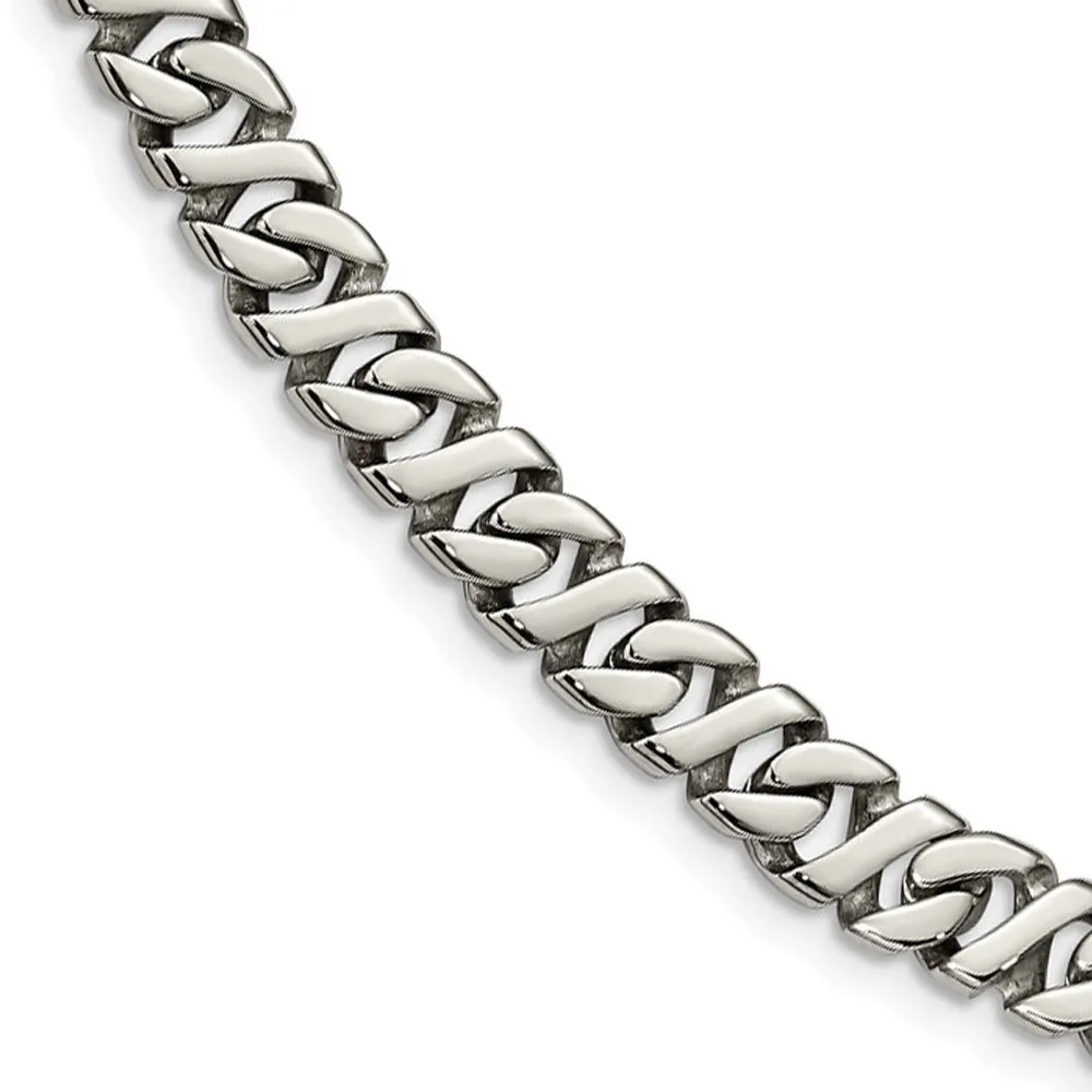 Men's 9mm Stainless Steel Fancy Curb Chain Necklace, 24 Inch