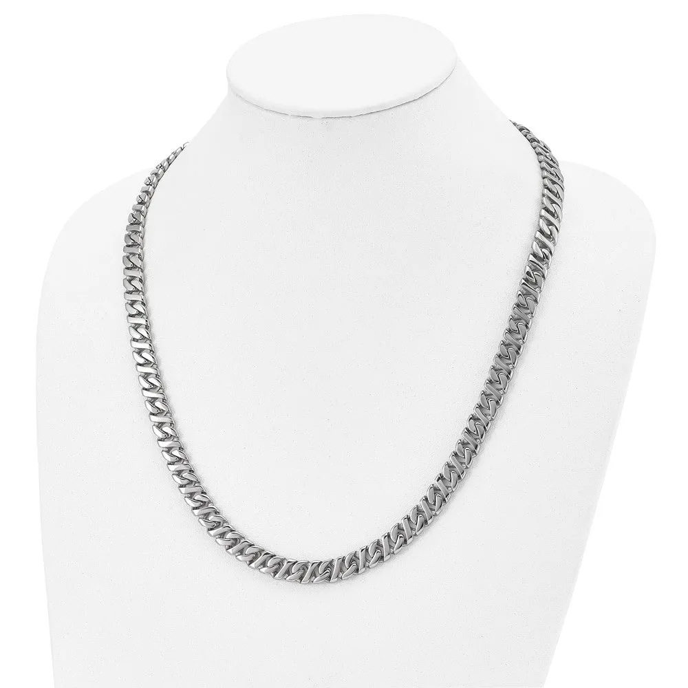 Men's 9mm Stainless Steel Fancy Curb Chain Necklace, 24 Inch