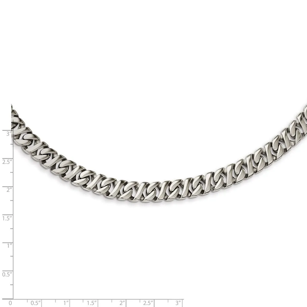 Men's 9mm Stainless Steel Fancy Curb Chain Necklace, 24 Inch