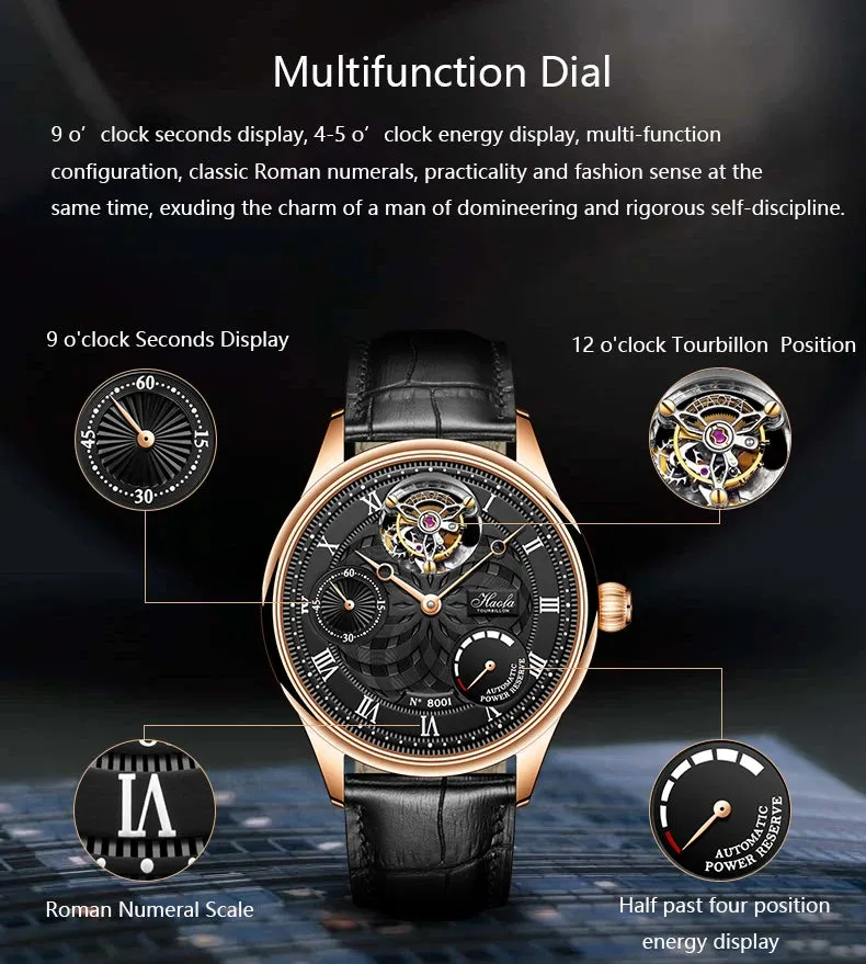 Men's Business Style Skeleton Automatic Tourbillon Mechanical Wristwatch