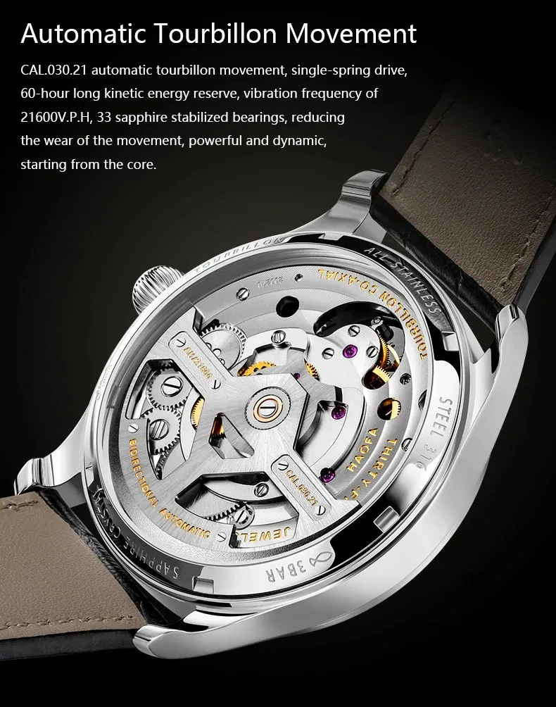 Men's Business Style Skeleton Automatic Tourbillon Mechanical Wristwatch