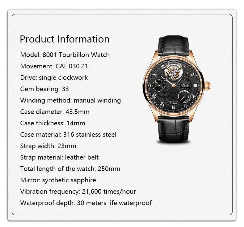 Men's Business Style Skeleton Automatic Tourbillon Mechanical Wristwatch